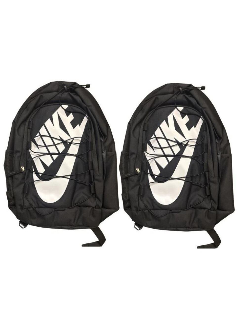 Nike Hayward Backpack Black White Logo Bungee Cord School Travel Bag 2 Pack